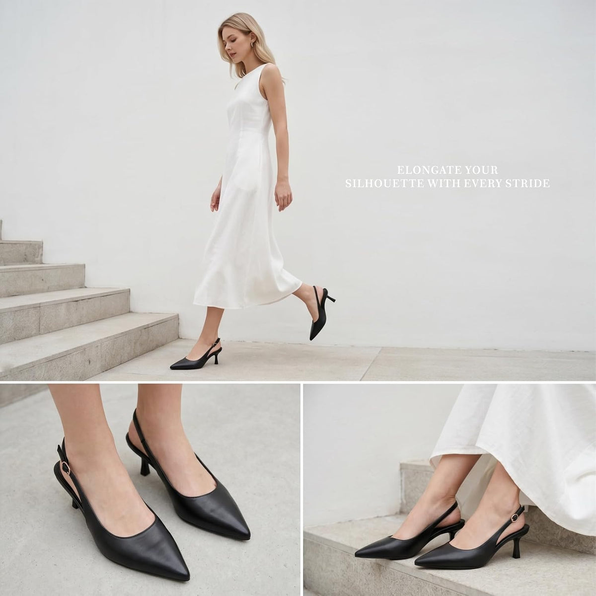 LANMEL Women's Slingback Kitten HeelsPointed Closed Toe Pumps Shoes Black