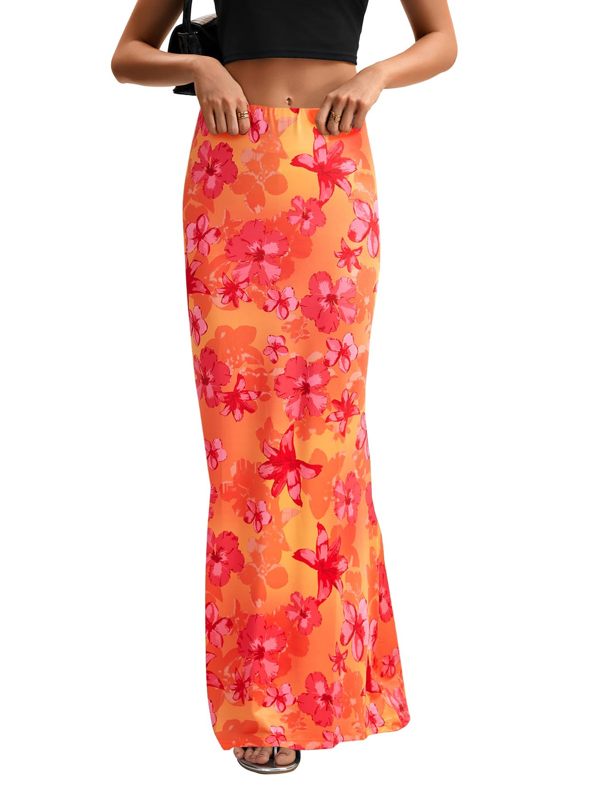 KIFOVEN Women's High Waist Elastic Flare Sexy Bodycon Basic Slim Maxi Skirt