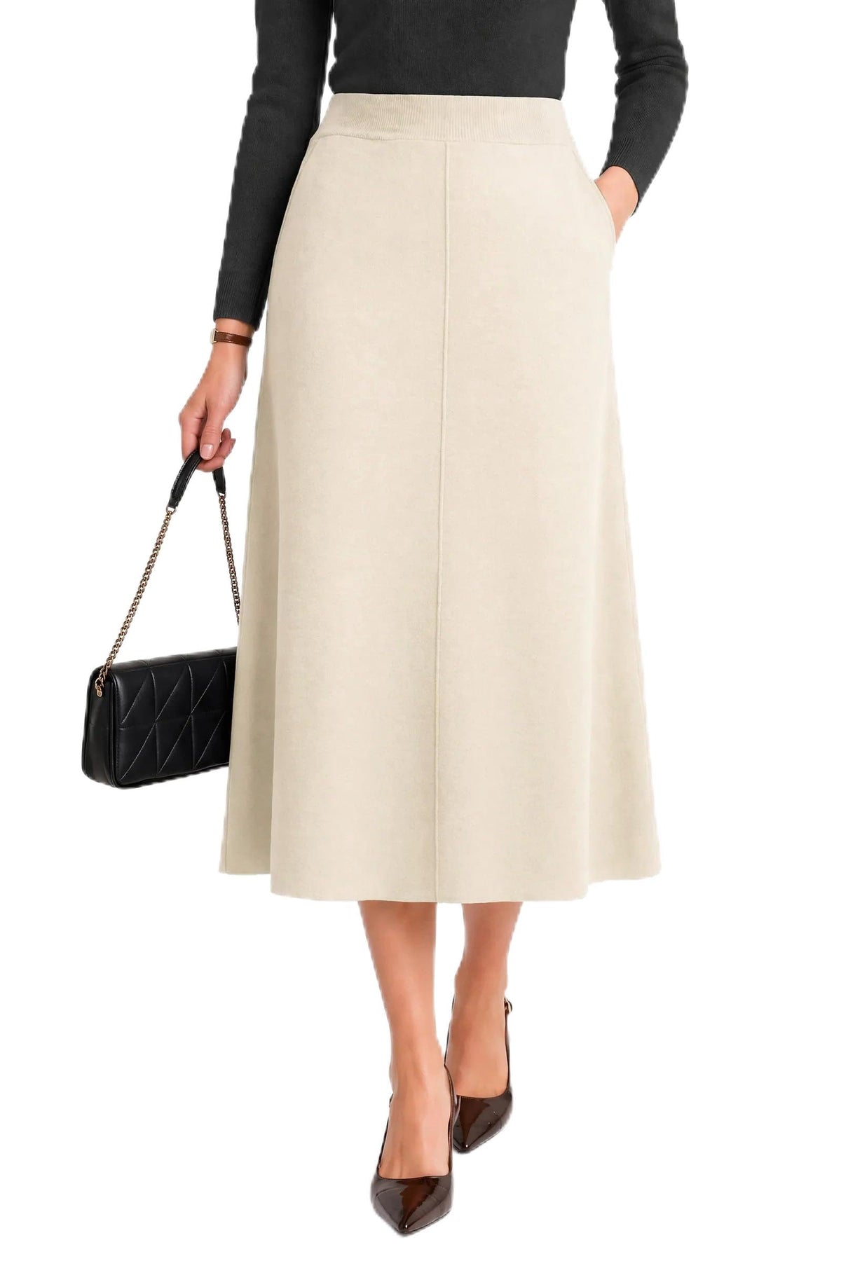 Arach&Cloz Women's Wool Blend A-Line Elastic Waistband Fall Sweater Skirts