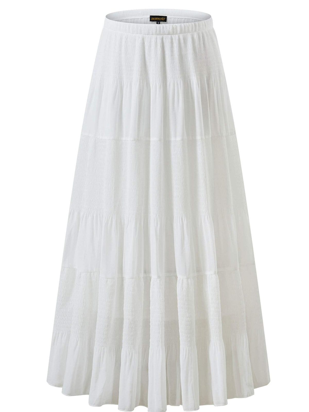 NASHALYLY Women's Chiffon Elastic High Waist Pleated A-Line Maxi Skirts