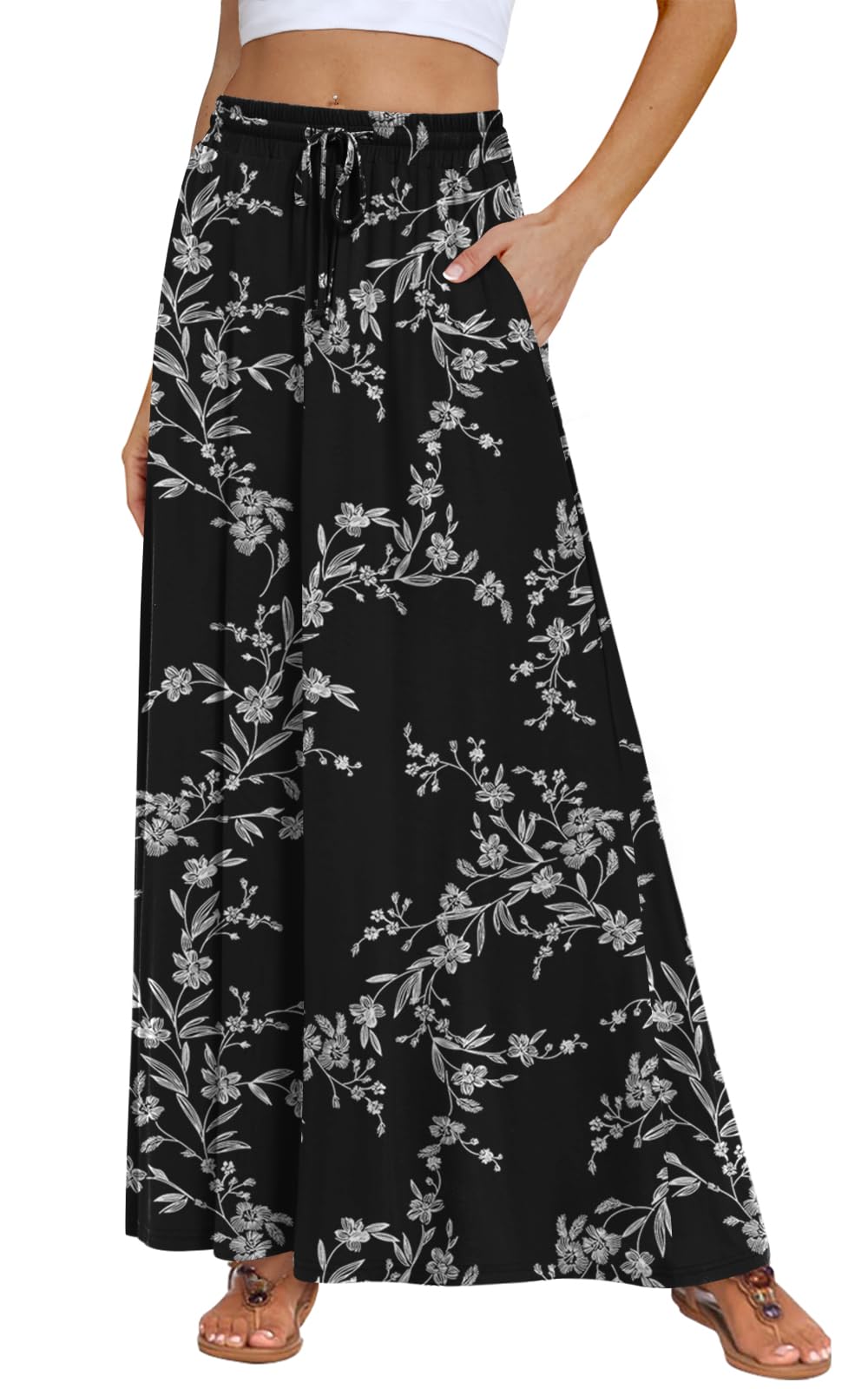DB MOON Womens Maxi Skirt 2026 Casual Flowy Elastic High Waist Long Skirts with Pockets