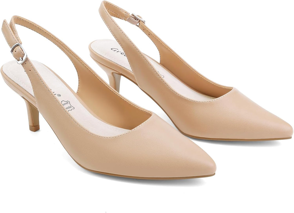 Greatonu Women's Kitten Heels Pointed Toe Slingback Dress Pumps Shoes