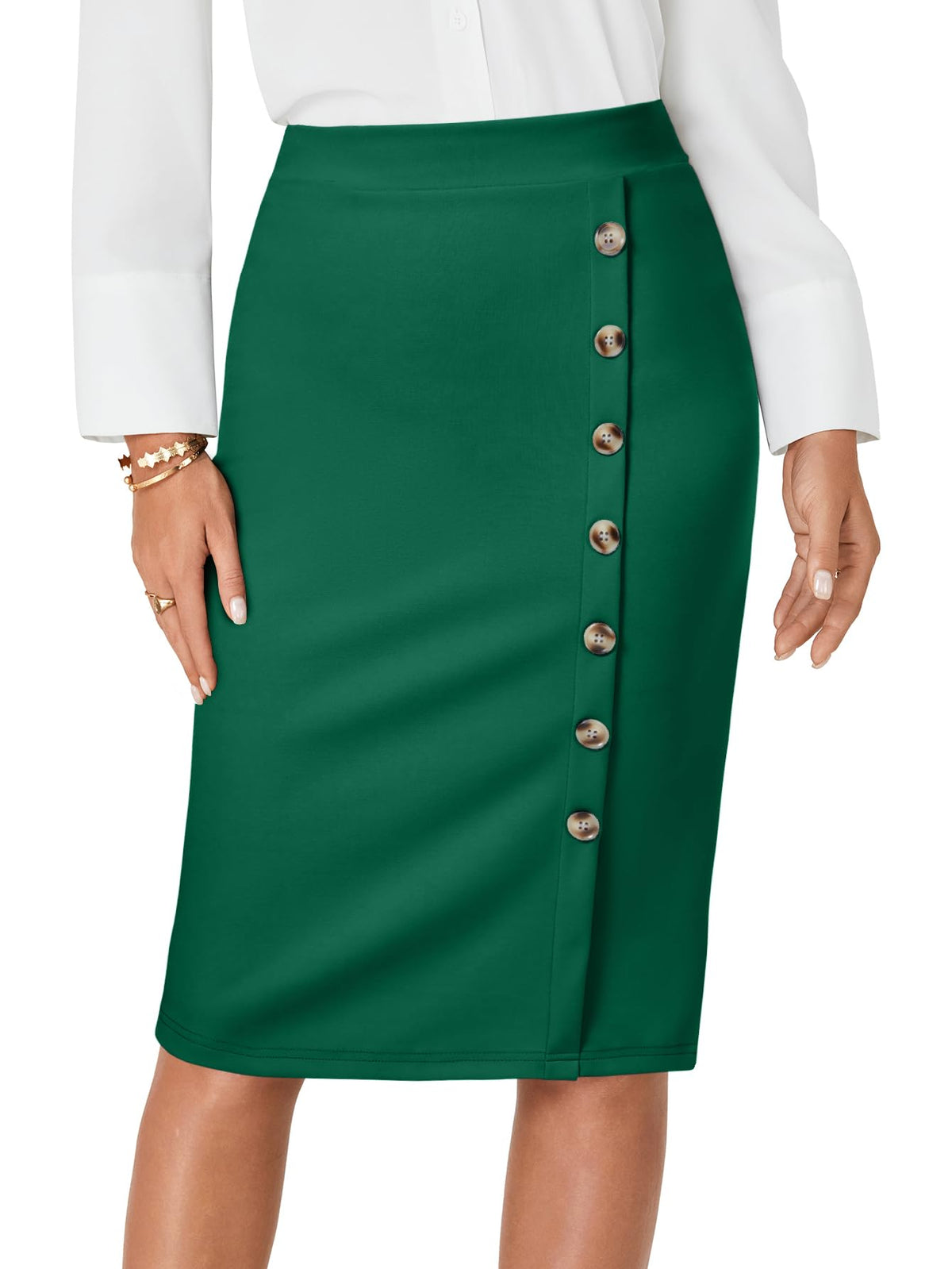 LYANER Women's Button Stretch Casual Pencil Skirt