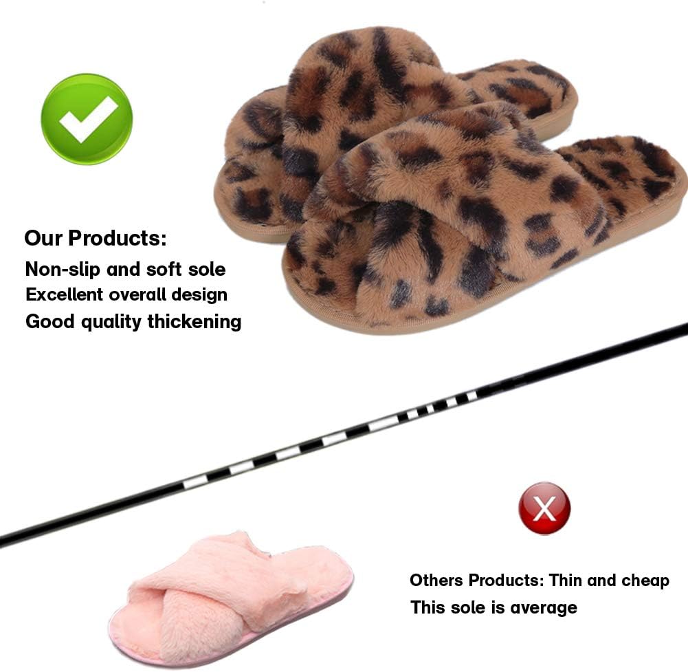 LZLER Women’s Cross Band Slippers, Soft Plush Fleece Lightweight Non Slip Open Toe Flip Flop Shoes House Indoor Outdoor Fur Fuzzy Slippers