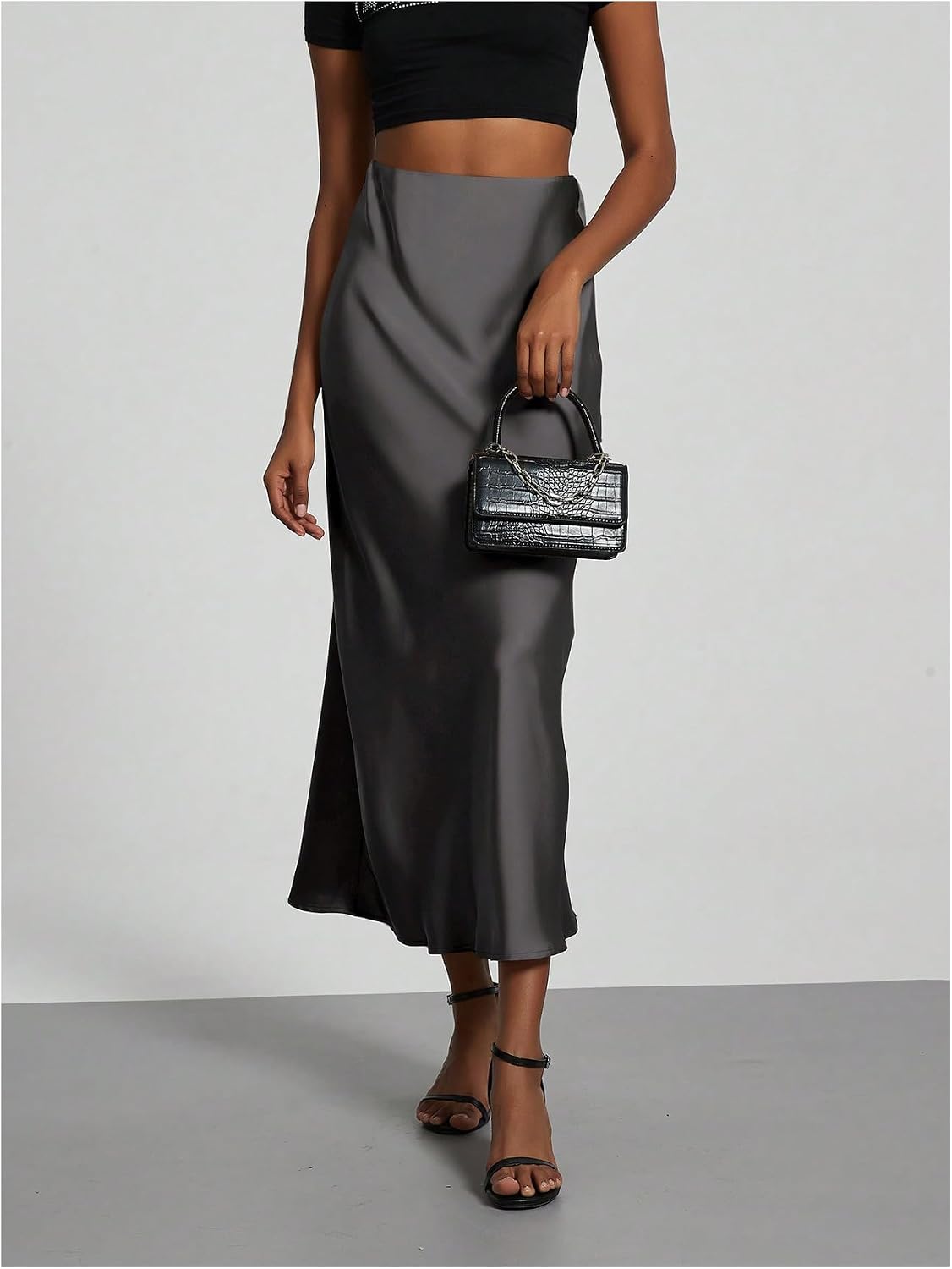 SHENHE Women's Satin Maxi High Waisted A Line Fishtail Skirt