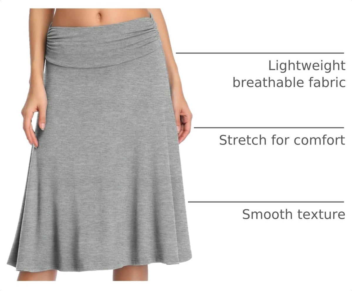Urban CoCo Women's Ruched High Waist Knee Length Jersey A-Line Stretchy Flared Casual Skirt