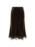 CIDER Vintage Velvet Midi Skirt for Women Lace Hem A Line Maxi Skirt