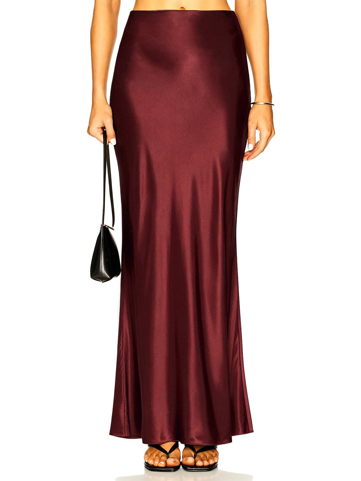 Women's Satin Silk Maxi Skirt Polka Dots High Elastic Waisted Flowy Silk Long Skirts for Women