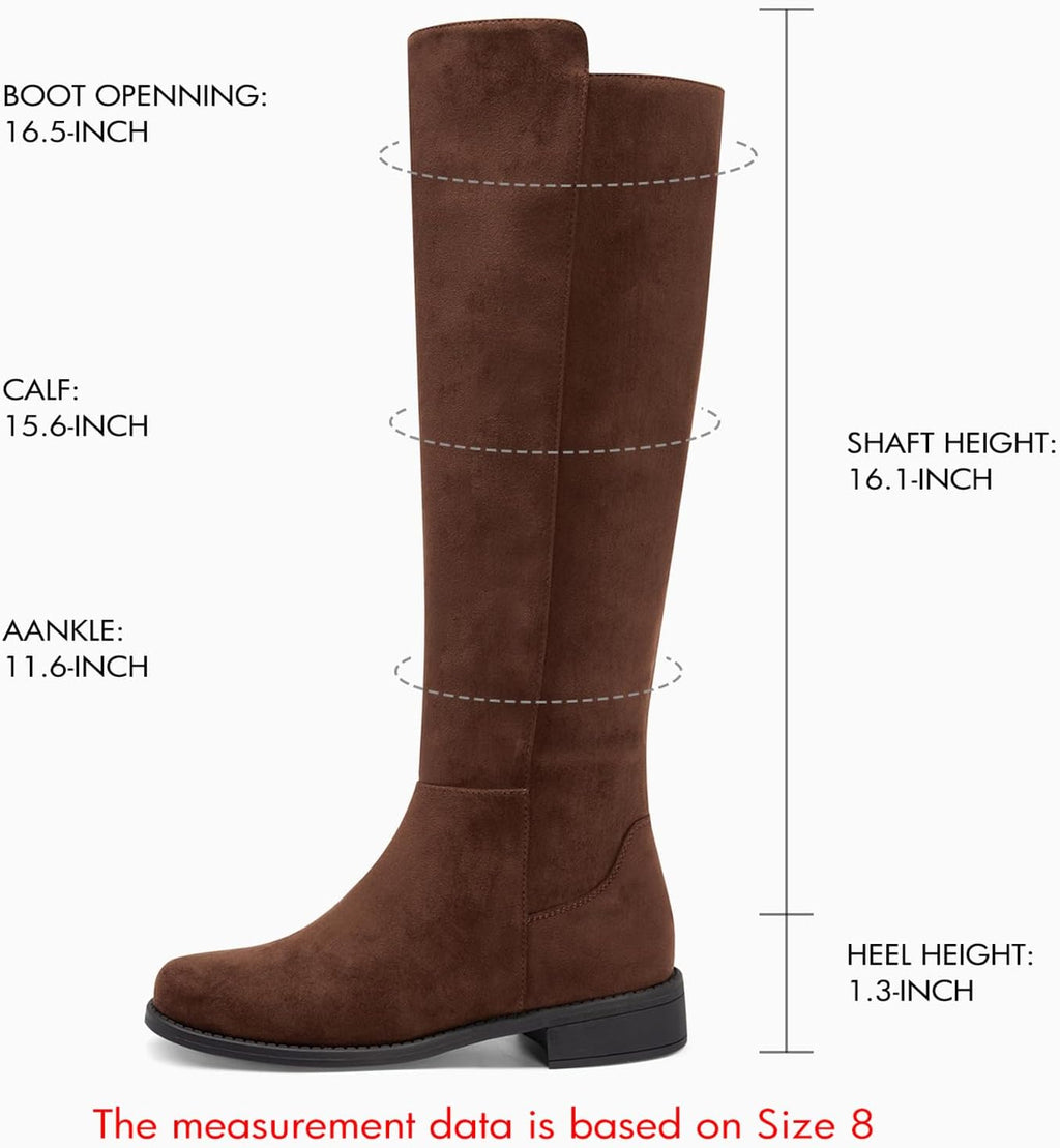 Coutgo Knee High Boots Women Flat Low Heel Round Toe Zip Riding Tall Boots