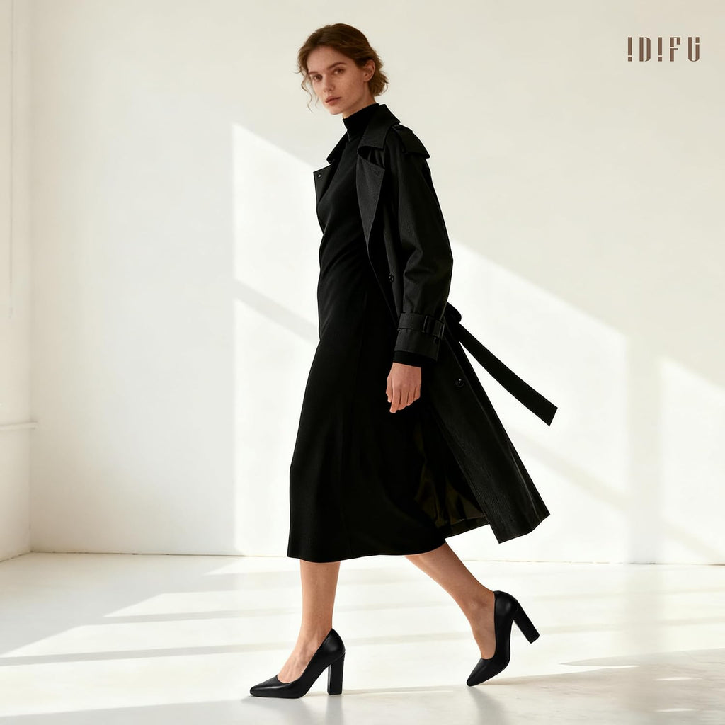 IDIFU Women's IN4 Chunky High Heels Closed Pointed Toe Pumps