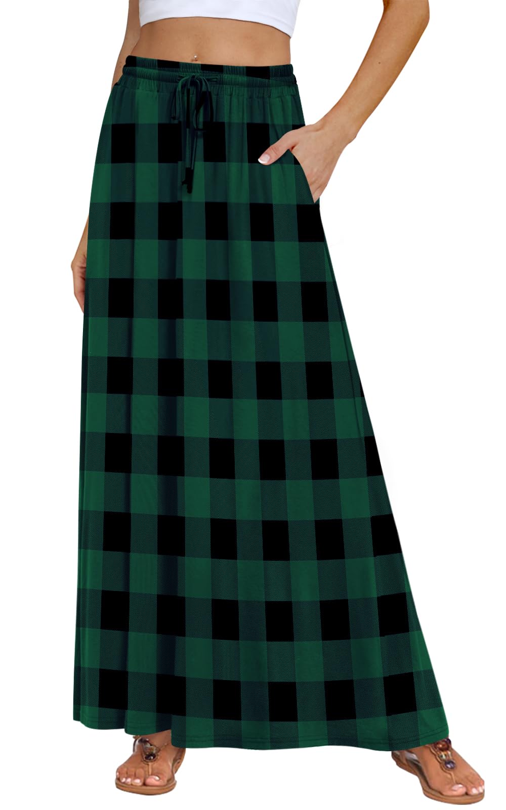 DB MOON Womens Maxi Skirt 2026 Casual Flowy Elastic High Waist Long Skirts with Pockets