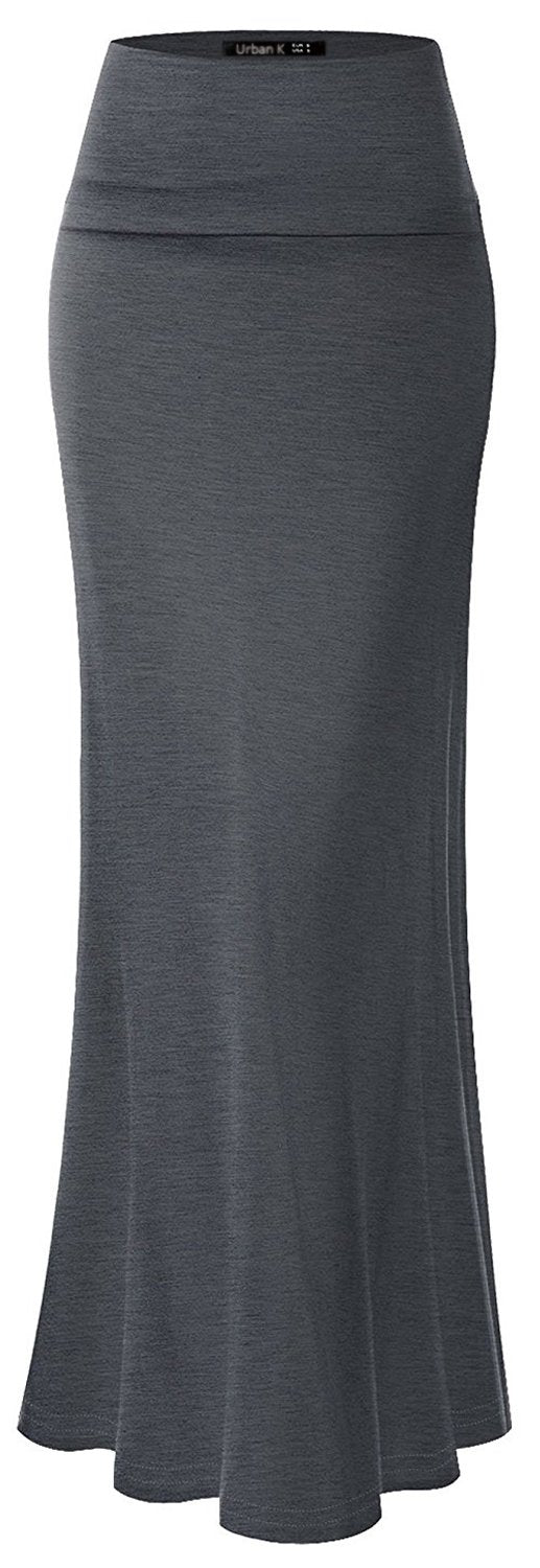 URBAN K Womens Basic Foldable High Waist Regular and Plus Size Maxi Skirts