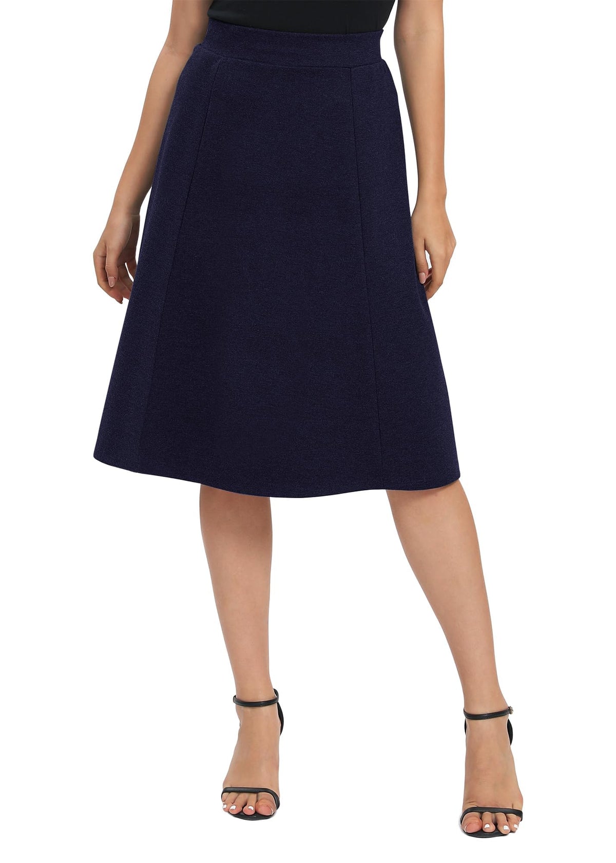 Urban CoCo Women's A-Line Elastic High Waist Flare Work Midi Knee Length Stretchy Skirt
