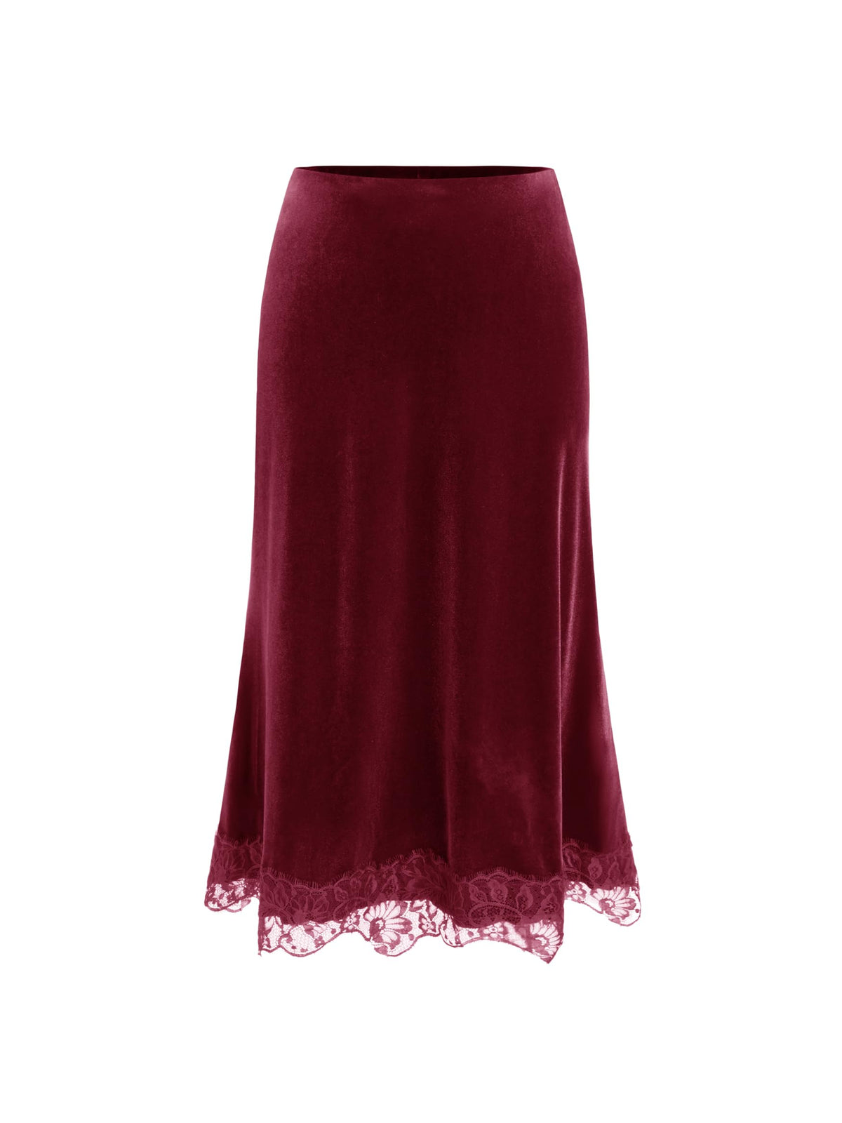 CIDER Vintage Velvet Midi Skirt for Women Lace Hem A Line Maxi Skirt