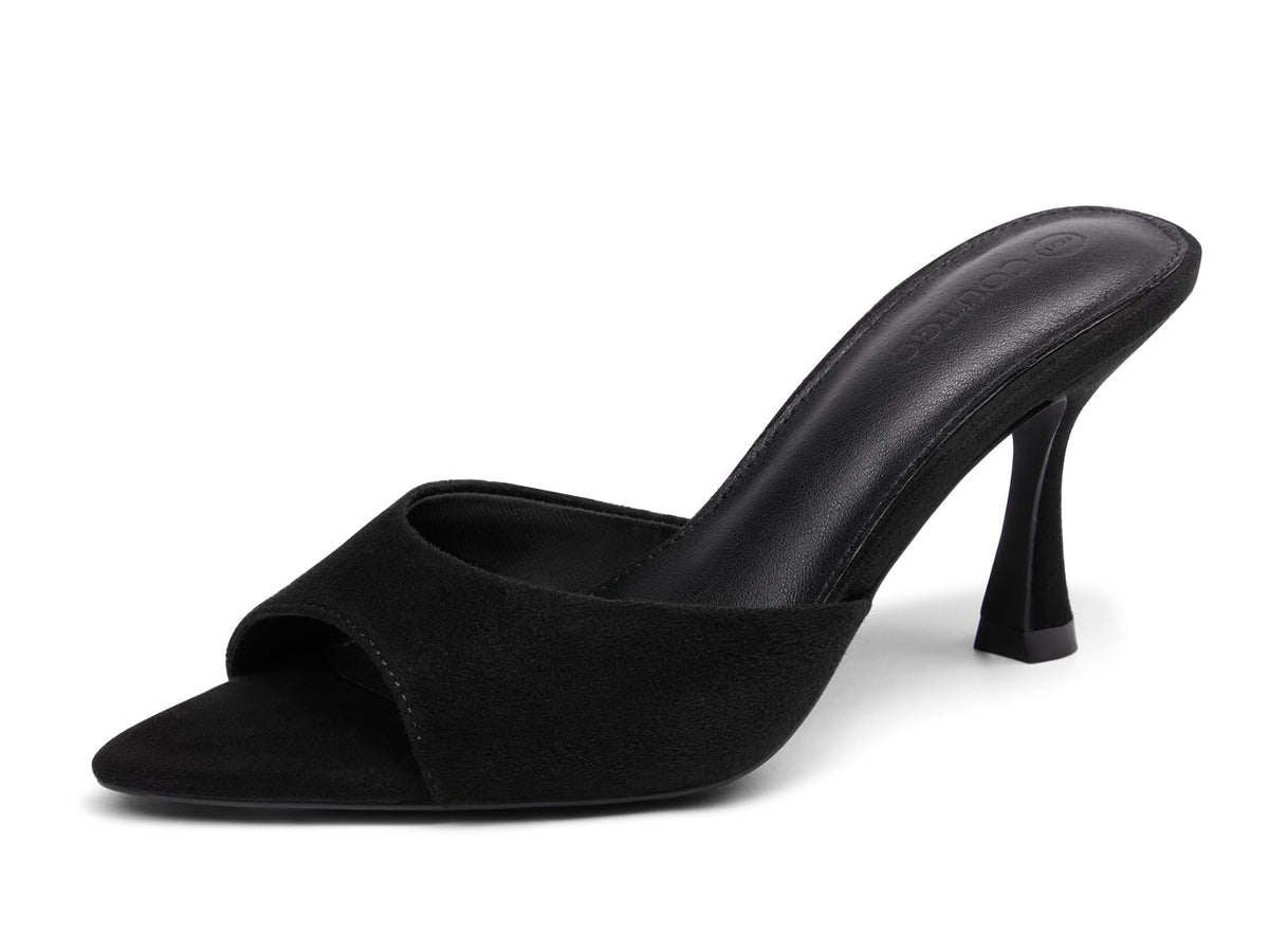 Coutgo Womens Kitten Heel Sandals Heeled Mules Pointed Open Toe High Heels