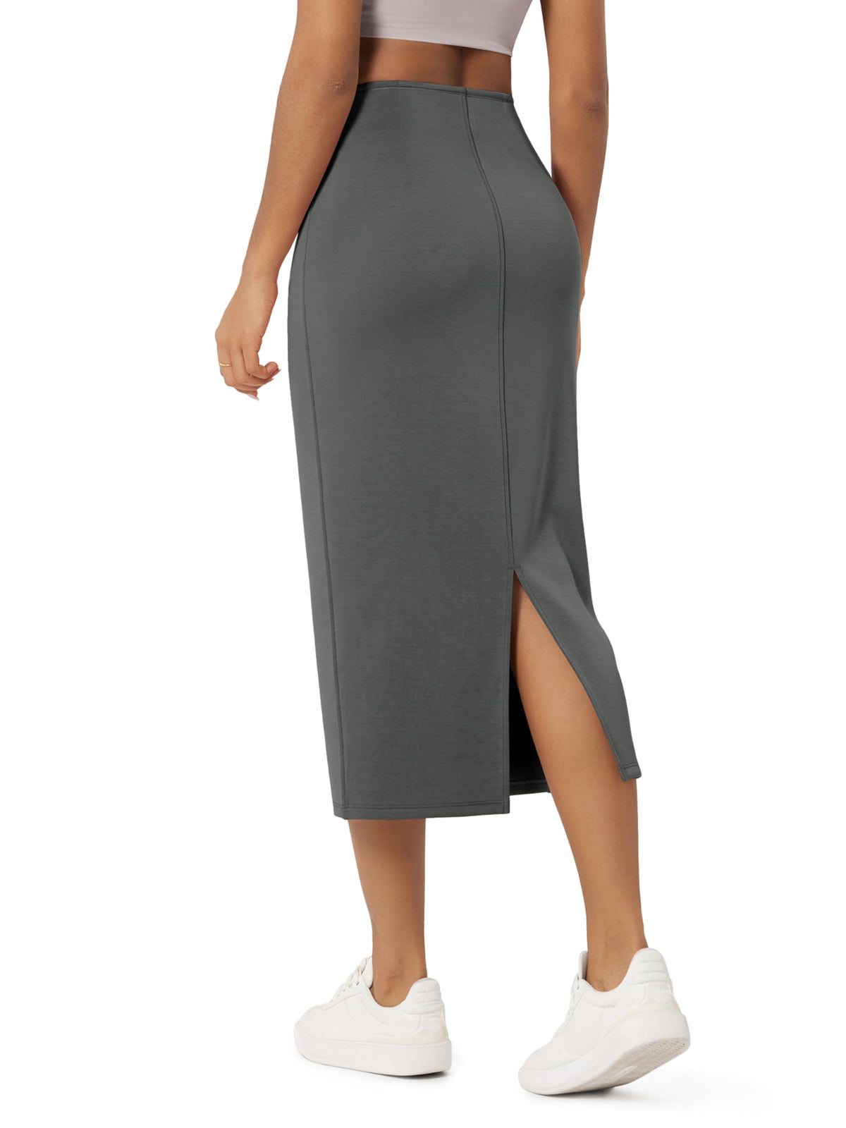 ODODOS Modal Soft Midi Skirt for Women Back Slit High Waist Casual Long Pencil Skirts with Pockets