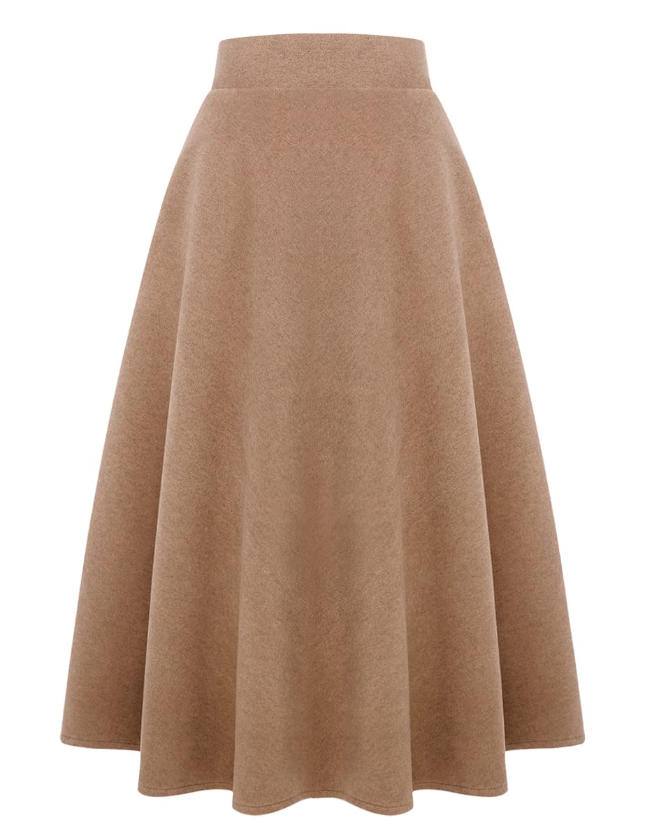 IDEALSANXUN Womens Plaid Wool Skirts Elastic Waist A-Line Pleated Tartan Long Skirts