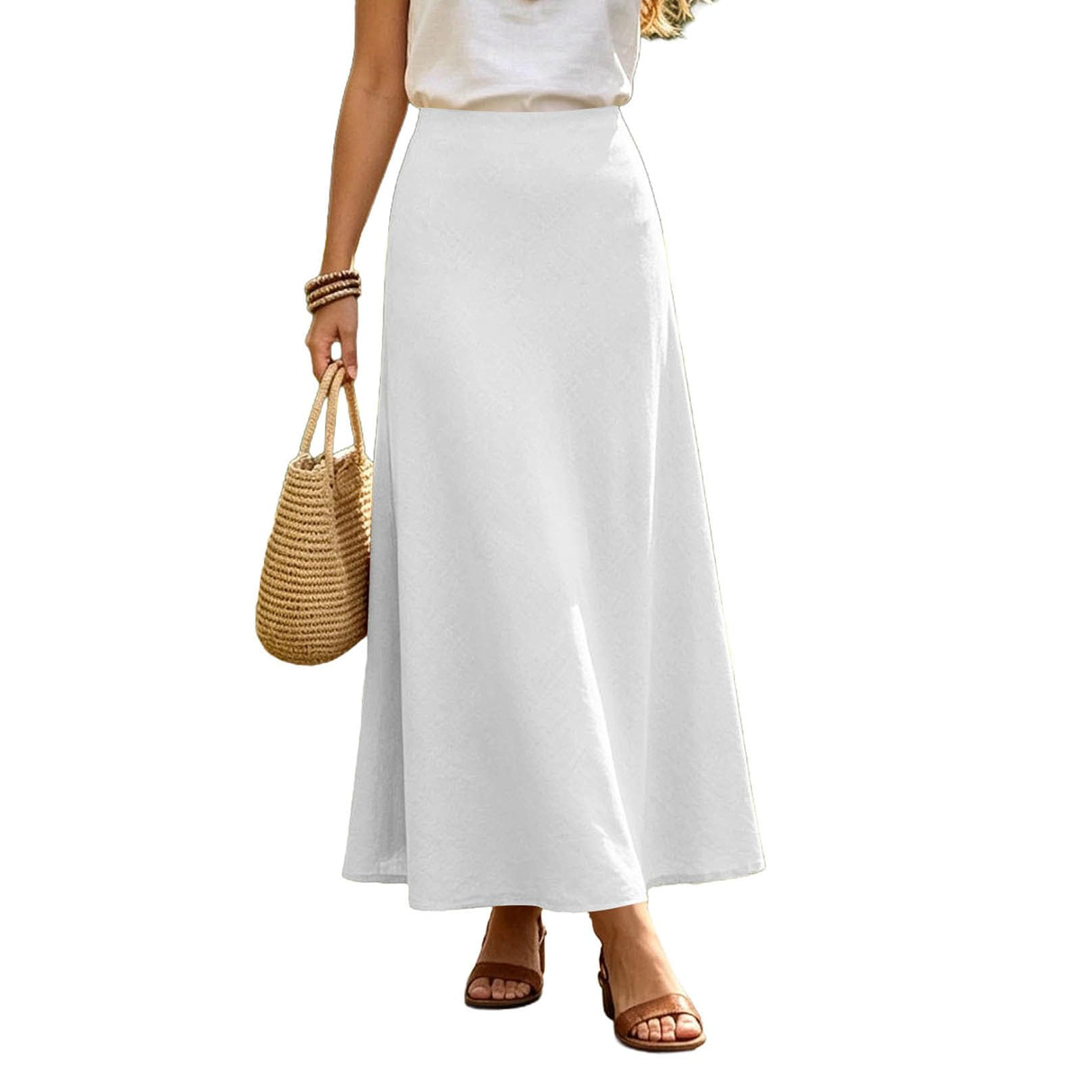 Women's Linen Maxi Skirt High Waisted Long Skirts for Women