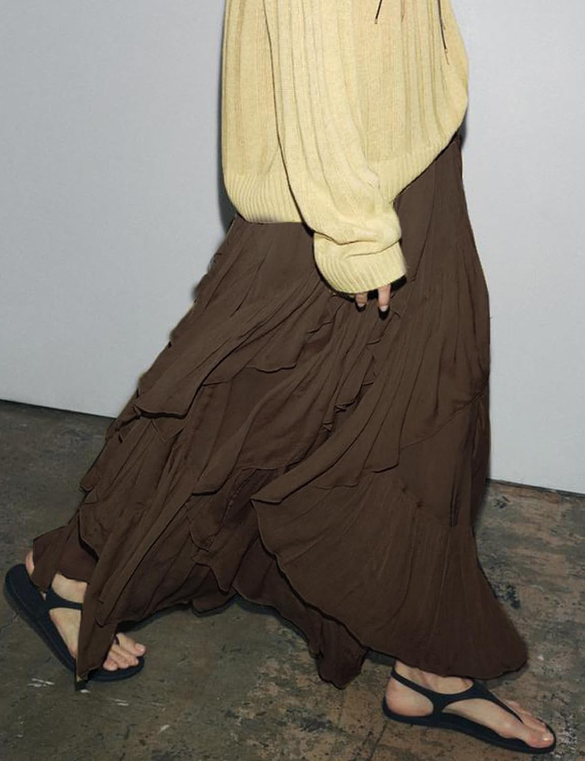 Women's Ruffle Maxi Skirt Long Flowy Layered Skirts Tiered Trendy Skirt
