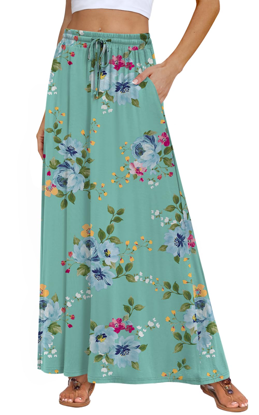 DB MOON Womens Maxi Skirt 2026 Casual Flowy Elastic High Waist Long Skirts with Pockets
