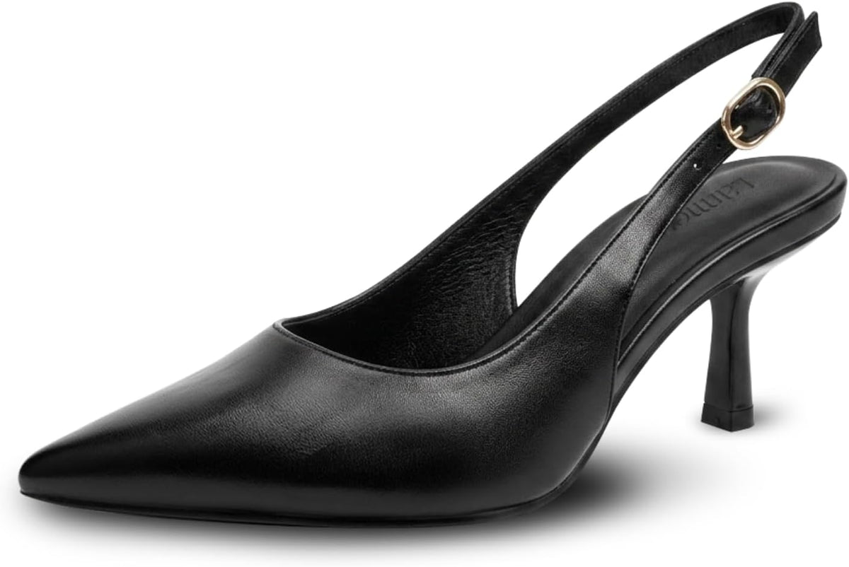 LANMEL Women's Slingback Kitten HeelsPointed Closed Toe Pumps Shoes Black
