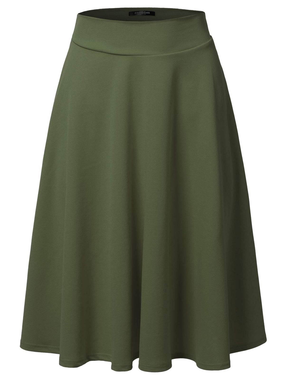 SSOULM A-Line Midi Skirt - Made in USA - Stretchy High Waisted Flare Skirts with Plus Size
