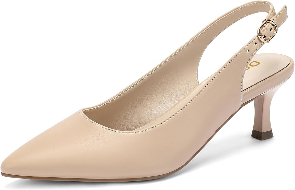 DOBOLIN Womens Slingback Kitten Heels Pointed Toe Low Heel Pumps