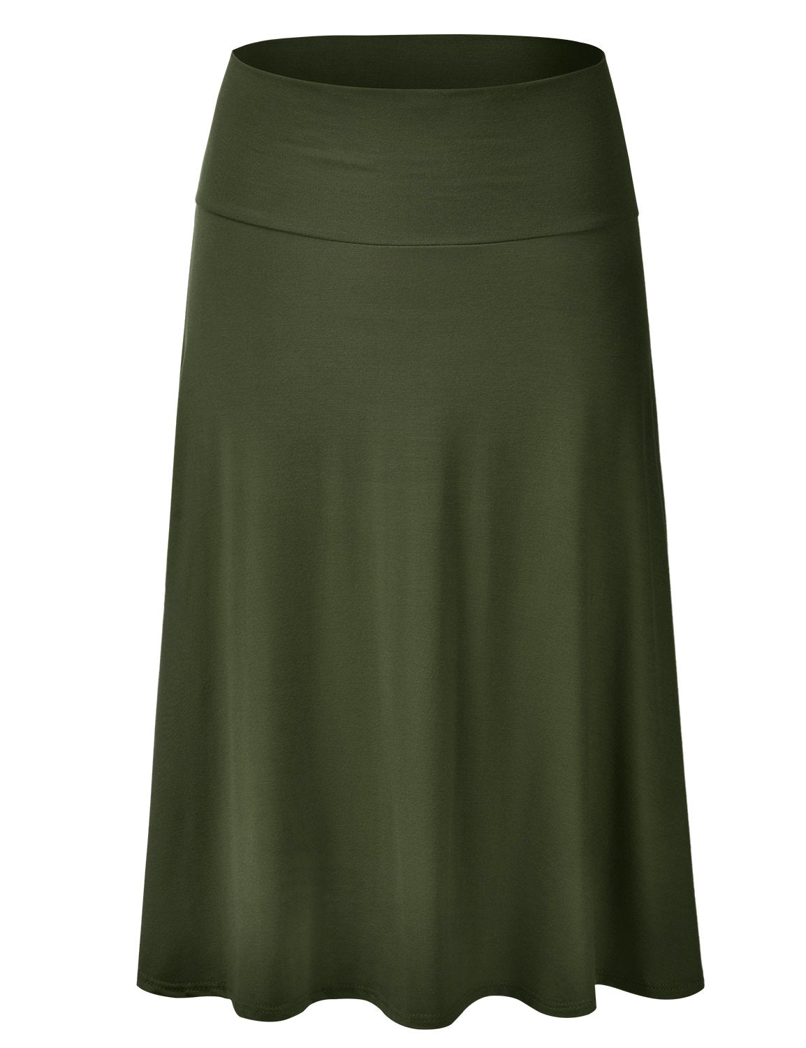 EIMIN Women's Solid Flared Lightweight Elastic Waist Classic Midi Skirt (S-3XL)