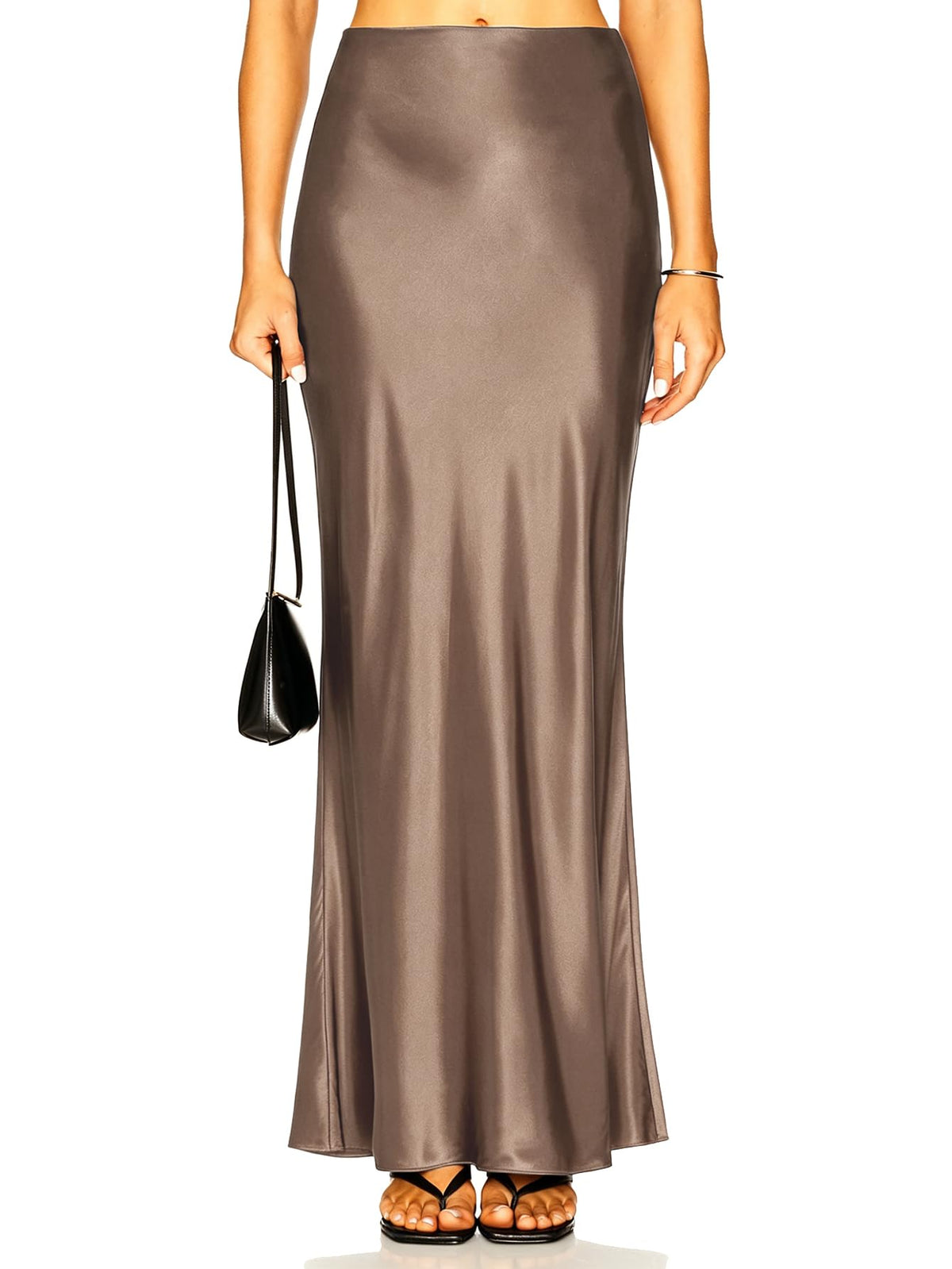 Women's Satin Silk Maxi Skirt Polka Dots High Elastic Waisted Flowy Silk Long Skirts for Women