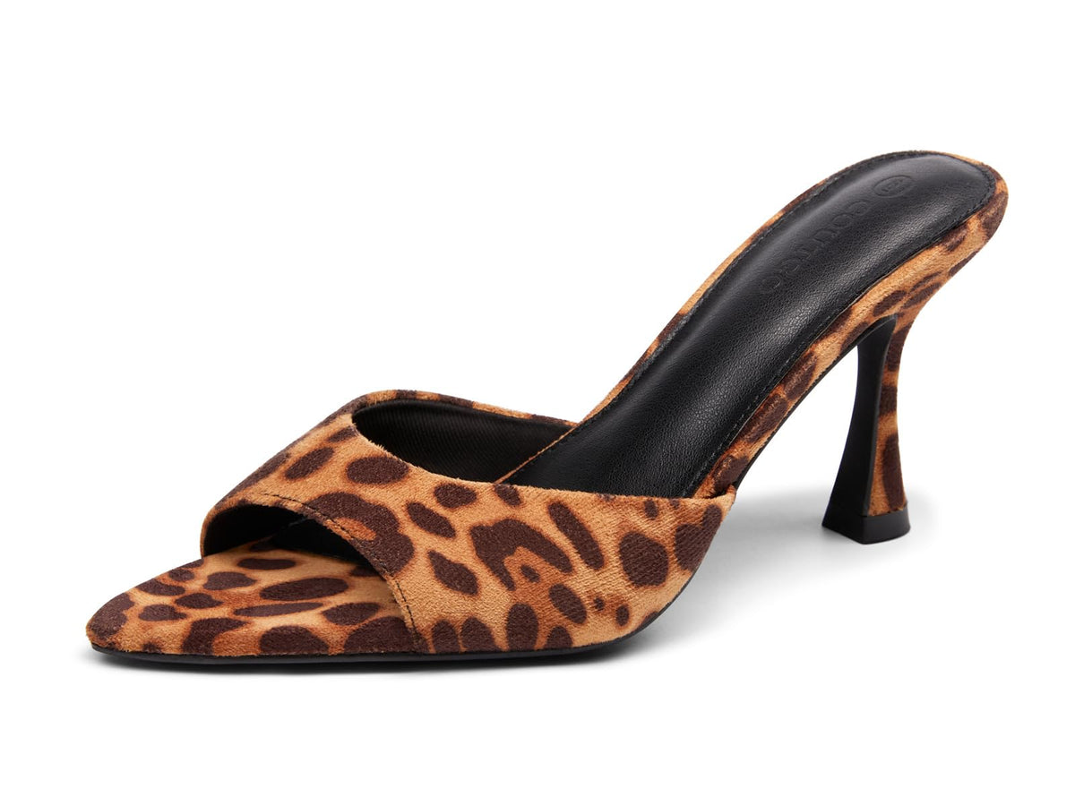 Coutgo Womens Kitten Heel Sandals Heeled Mules Pointed Open Toe High Heels