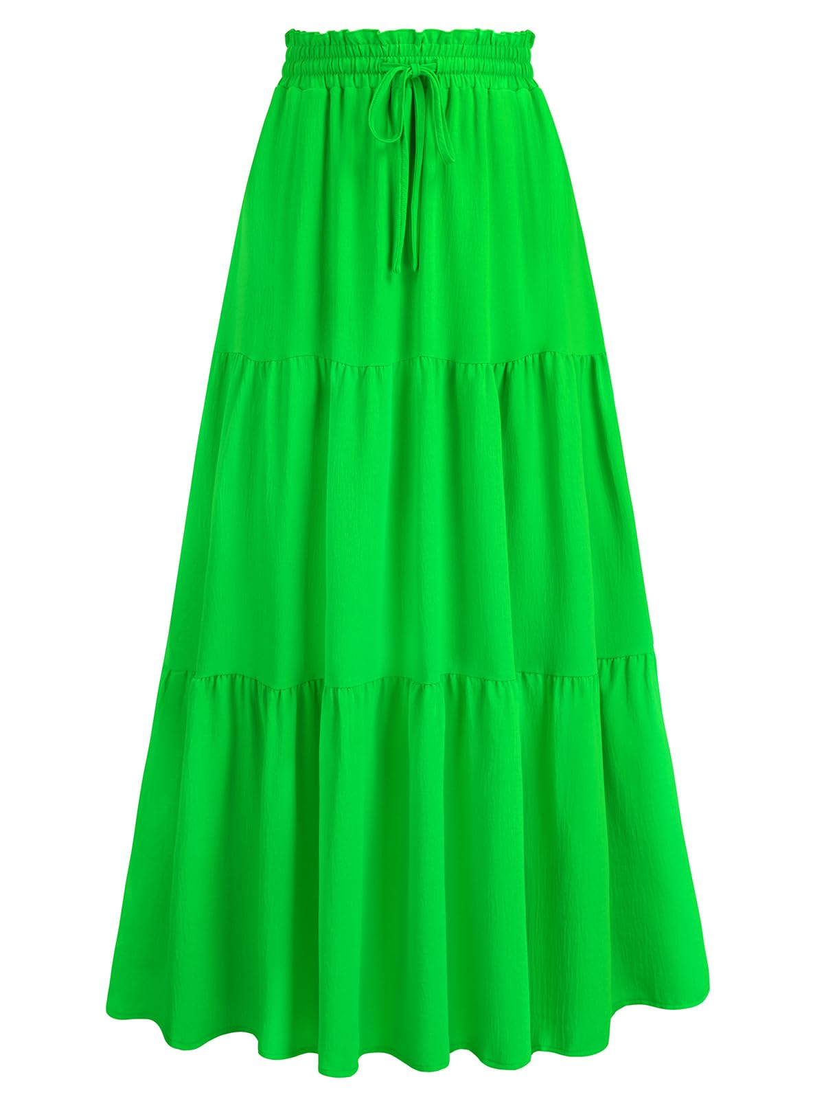 HUSKARY Women's Summer Long Maxi Flowy Tiered High Waist Trendy Ruffle Skirt with Pockets