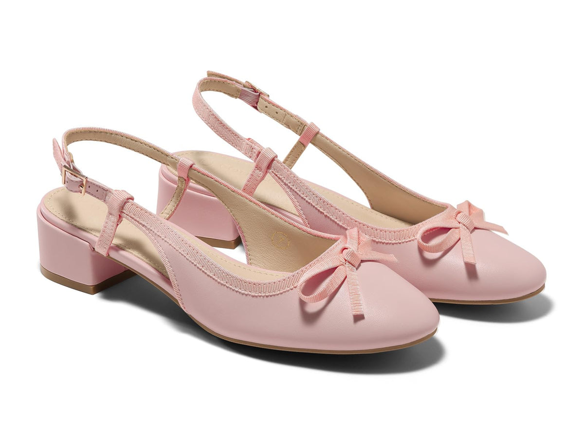 Coutgo Womens Chunky Low Heels Slingback Ballet Bow Pumps Closed Toe Wedding Dress Shoes