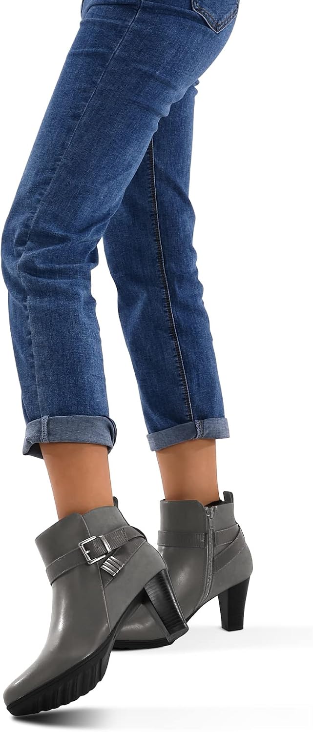 mysoft Women's Chunky Stacked Heel Ankle Boots Zipper Buckle Booties