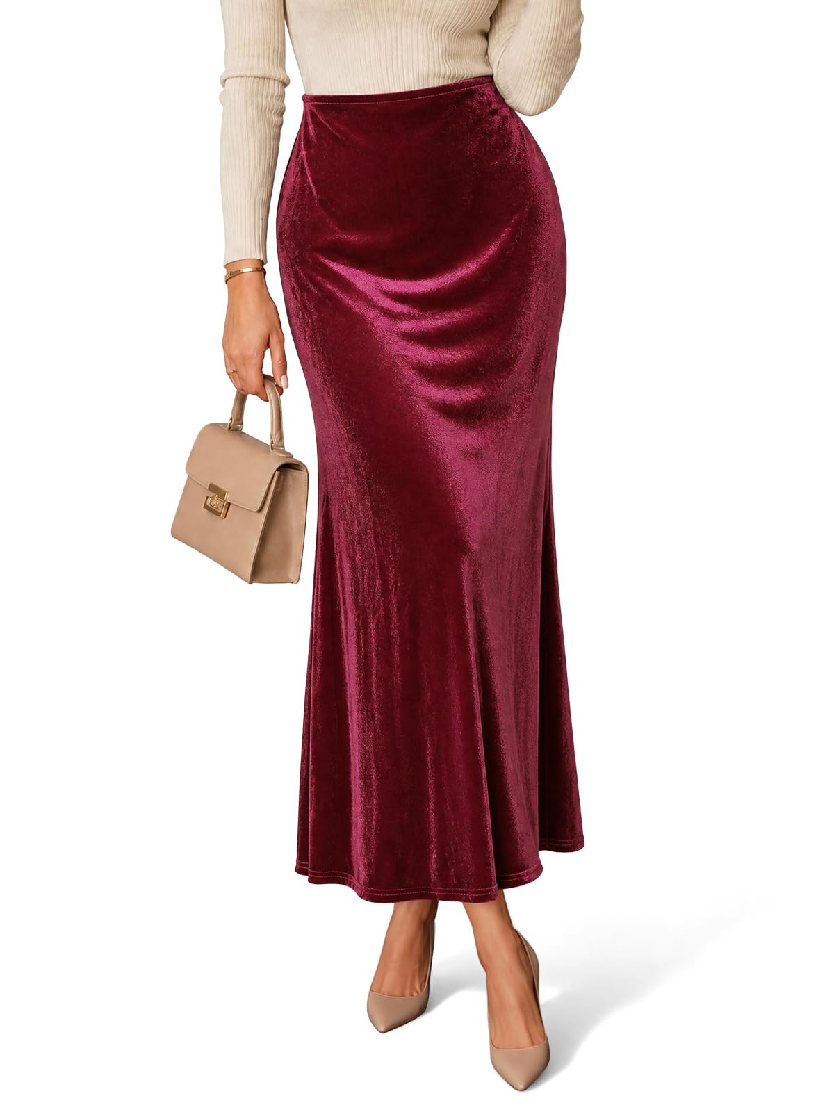 Cicy Bell Womens Velvet Maxi Skirt Fall High Waisted A-Line Long Skirts