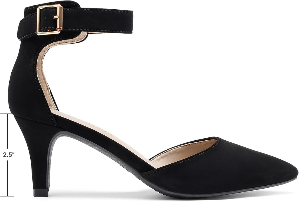 DREAM PAIRS Women's Kitten Heels Ankle Strap Pumps