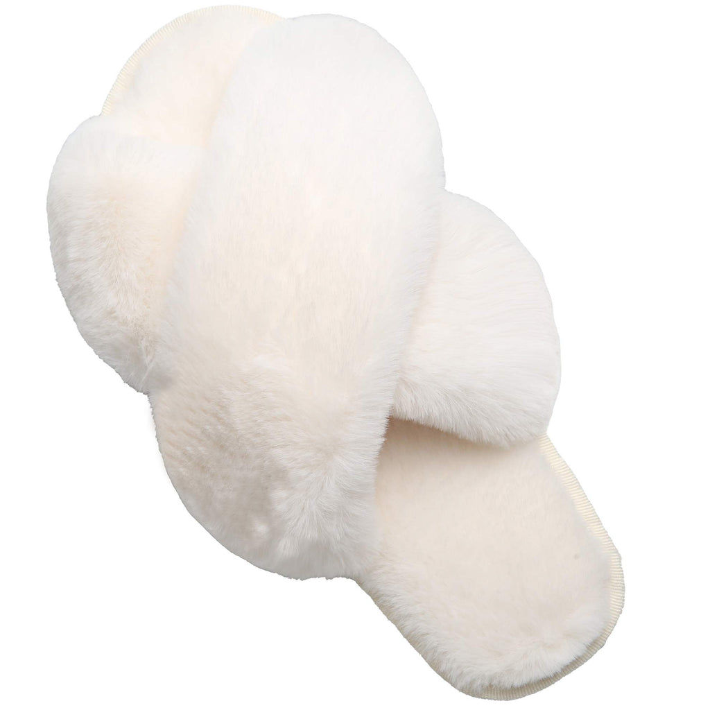 LZLER Women’s Cross Band Slippers, Soft Plush Fleece Lightweight Non Slip Open Toe Flip Flop Shoes House Indoor Outdoor Fur Fuzzy Slippers