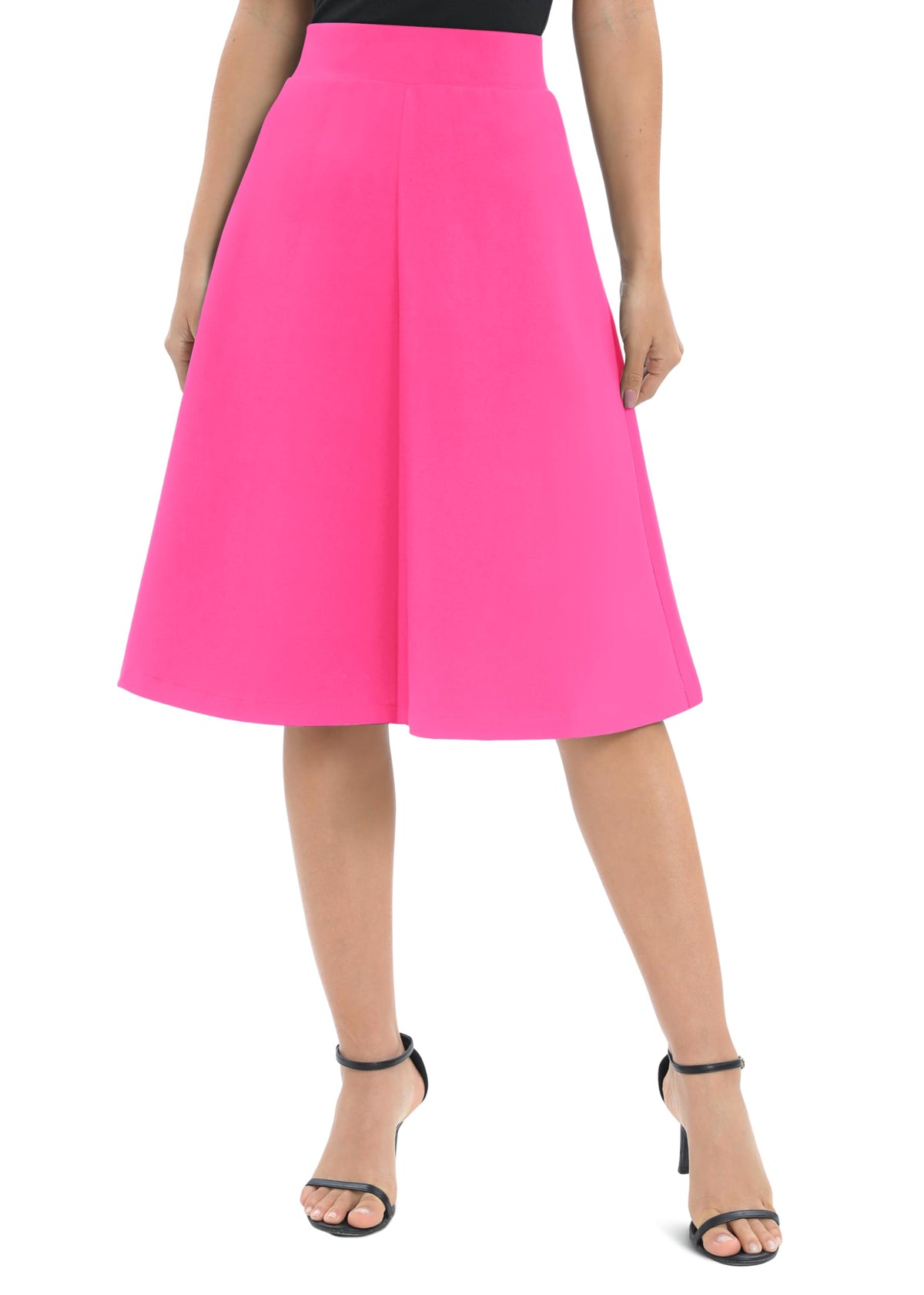 Urban CoCo Women's A-Line Elastic High Waist Flare Work Midi Knee Length Stretchy Skirt