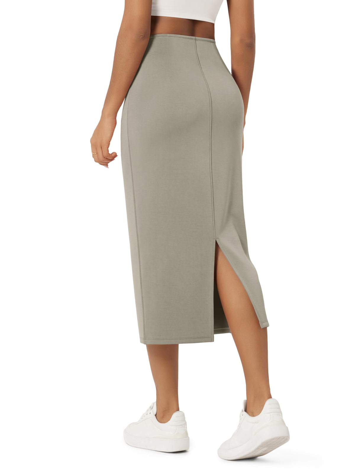 ODODOS Modal Soft Midi Skirt for Women Back Slit High Waist Casual Long Pencil Skirts with Pockets