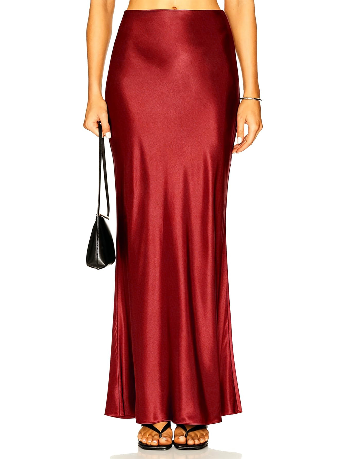 Women's Satin Silk Maxi Skirt Polka Dots High Elastic Waisted Flowy Silk Long Skirts for Women