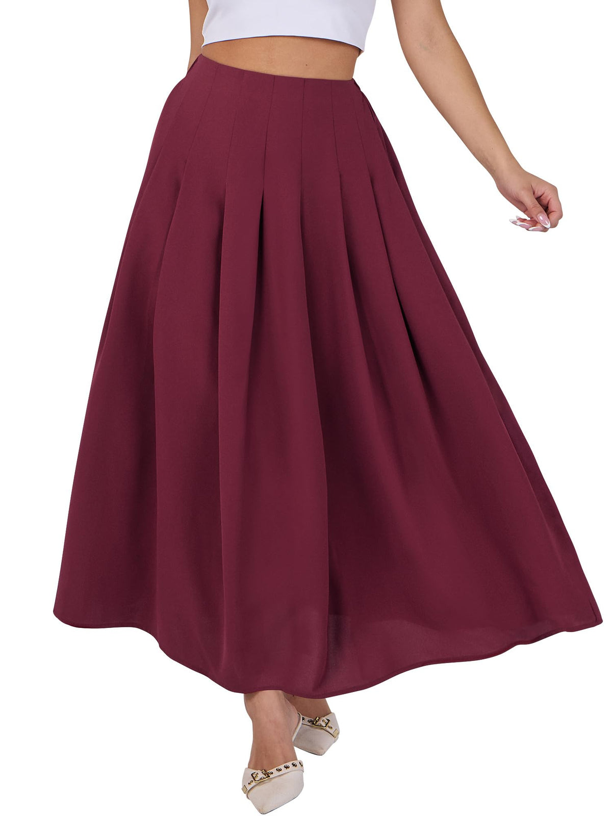 ANRABESS Womens Pleated Maxi Skirts High Waisted Ankle Length with Pockets