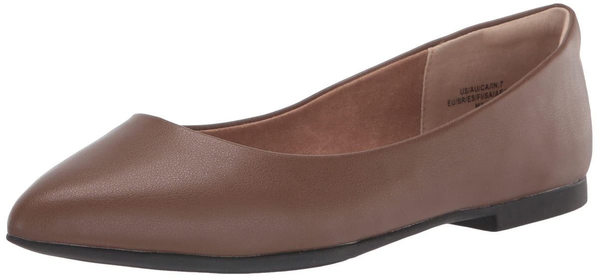 Amazon Essentials Women's Cushioned Pointed-Toe Ballet Flat, Slip-on Non-Slip Work Shoes Regular and Wide Widths