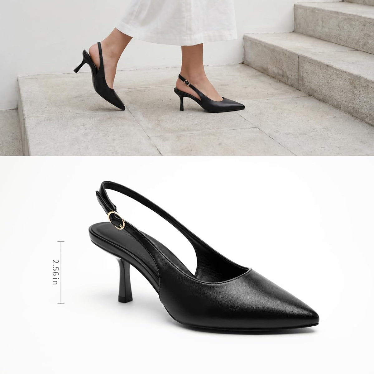 LANMEL Women's Slingback Kitten HeelsPointed Closed Toe Pumps Shoes Black