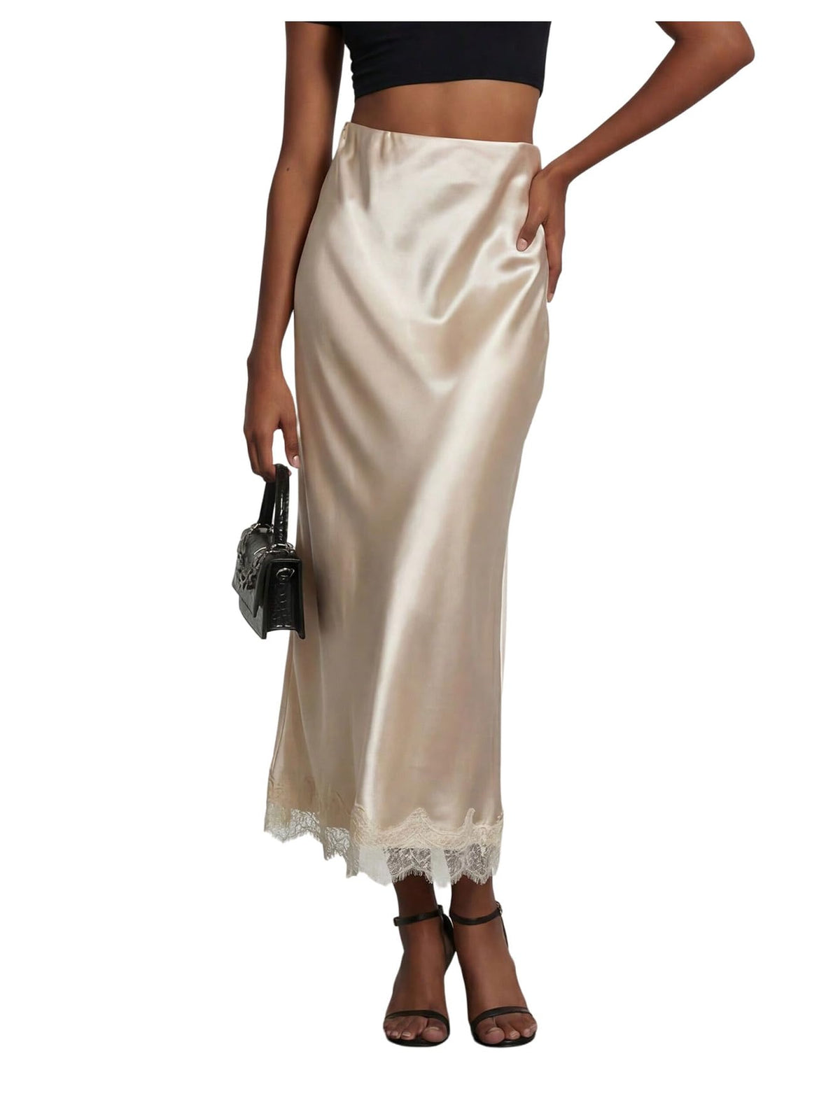 SHENHE Women's Satin Maxi High Waisted A Line Fishtail Skirt