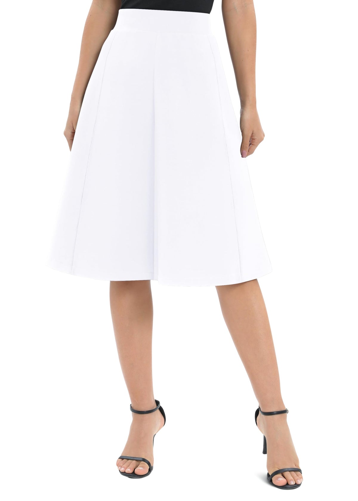 Urban CoCo Women's A-Line Elastic High Waist Flare Work Midi Knee Length Stretchy Skirt