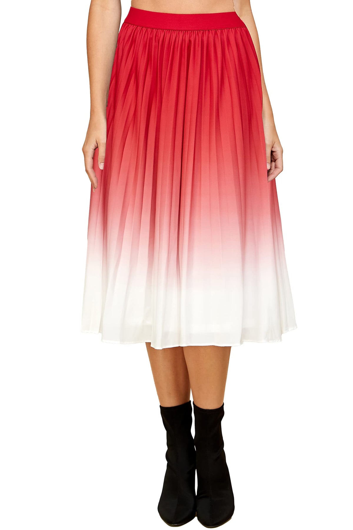 Made By Johnny Women's High Elastic Waist Pleated Mid A-Line Swing Skirt