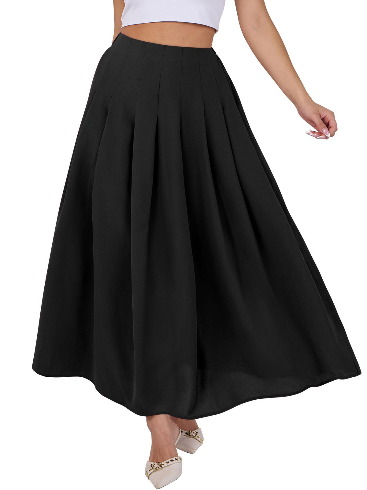 ANRABESS Womens Pleated Maxi Skirts High Waisted Ankle Length with Pockets