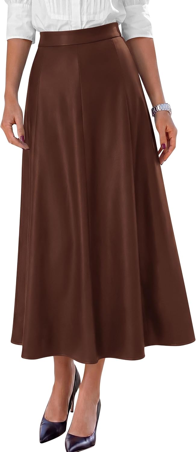 PRETTYGARDEN Womens Faux Leather High Waisted Midi Skirt