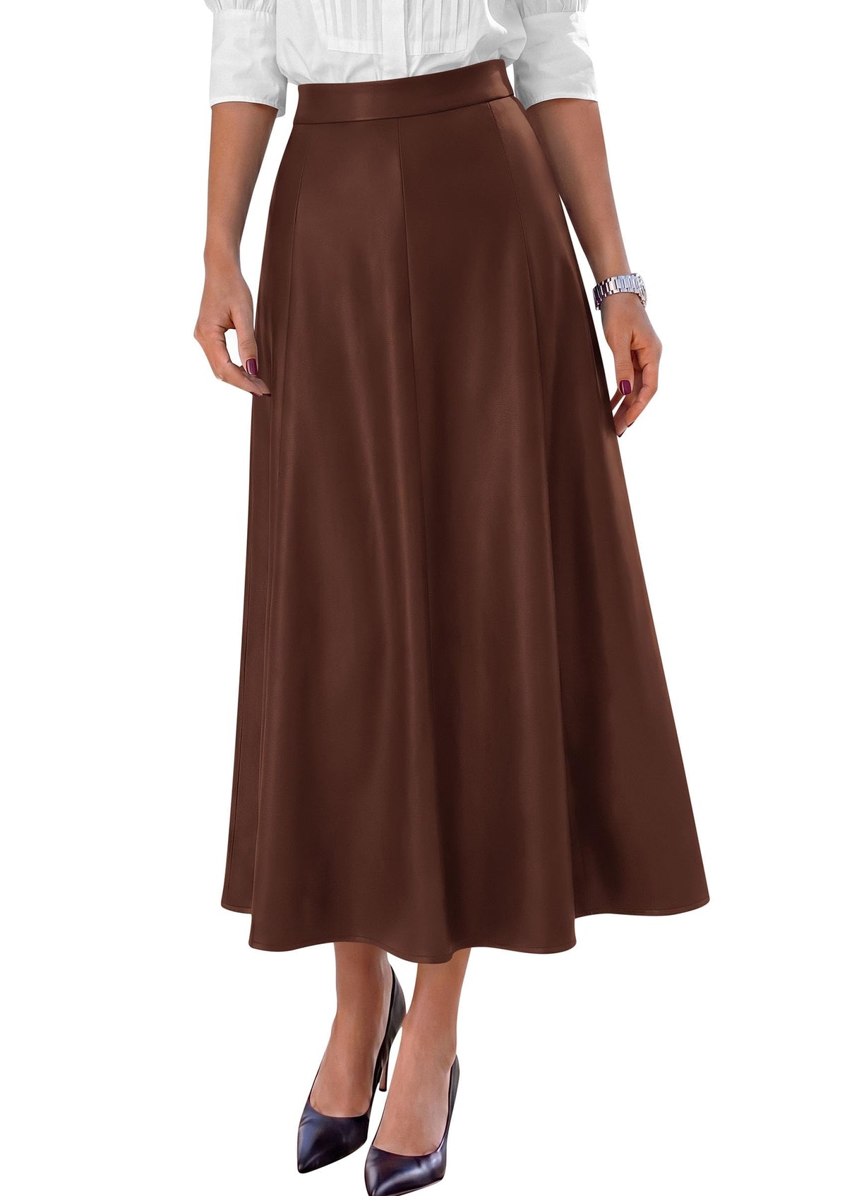 PRETTYGARDEN Womens Faux Leather High Waisted Midi Skirt