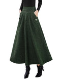 IDEALSANXUN Women’s Fall Winter High Waisted Wool Plaid A-line Long Skirt