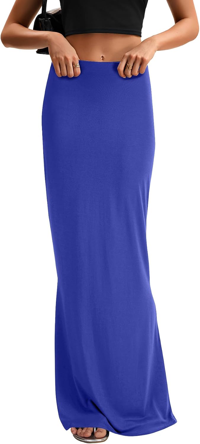 KIFOVEN Women's High Waist Elastic Flare Sexy Bodycon Basic Slim Maxi Skirt